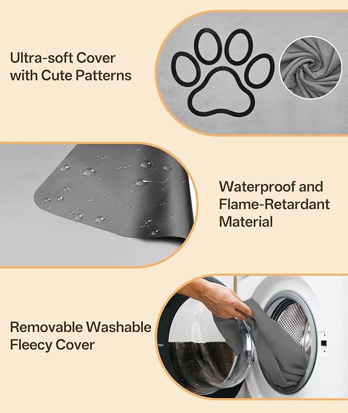 Ringco Pet Heating Pad for Cats & Small Dogs with 12 Adjustable Temperature, Waterproof & Chew Resistant Cat Dog Heating Pad with Timer, Heated Cat Bed with Fleecy Cover (S: 20” x 16”)