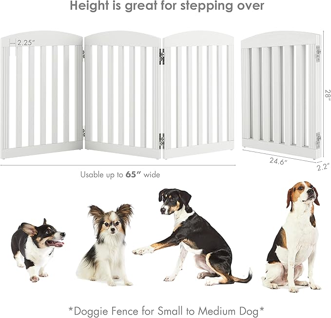 SPIRICH Dog Gate Indoor, Dog Gates for Doorways, Stairs, The House, Wooden Freestanding Foldable Pet Gate, Extra Wide Step Over Puppy Gate, 3 Panels, White