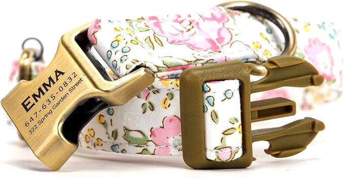 Personalized Dog Collar with Name and Phone Number Engraved,Adjustable Custom Puppy Collar,Organic Cotton Pet Collar for Small Medium Large Boy Girl Dogs
