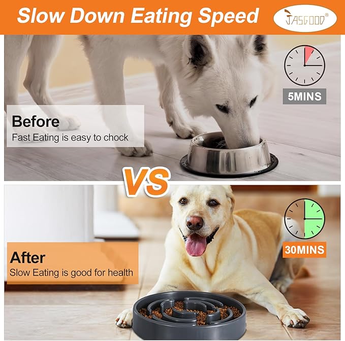 Slow Feeder Dog Bowls for Large Dogs Anti-Chocking Slower Feeder Dog Puzzle Bowl Pet Slow Eating Interactive Bloat Stop Dog Food Bowl JASGOOD,Light Grey,Large