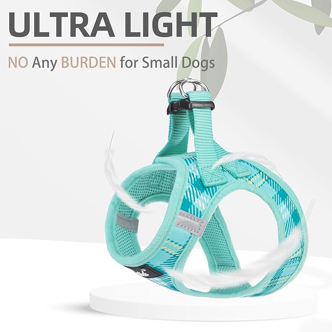 PUPTECK Dog Harness and Leash Set for Small Medium Dogs No Pull Step-in Soft Mesh Puppy Cat Vest Harnesses Reflective at Night, Plaid Pattern Green M