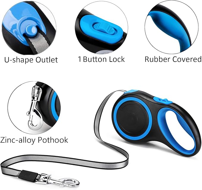 Segarty Retractable Dog Leash 26 Ft, Dog Retractable Leash for Small Medium Larger Dogs Up to 110 Lbs, 1 Button Break & Lock, 360 Tangle-Free, Heavy Duty Long Dog Lead for Training Running Walking