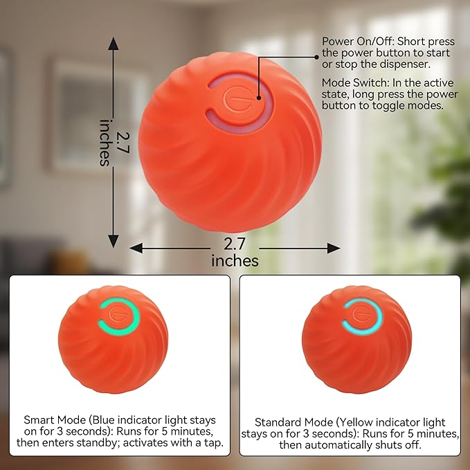 Interactive Dog Toys with Automatic Treat Dispenser, Fun Slow Feeder Interactive Toy for Dogs and Cats, Boosts Mental Stimulation, Reduces Anxiety, Durable Indoor Fun(Orange)