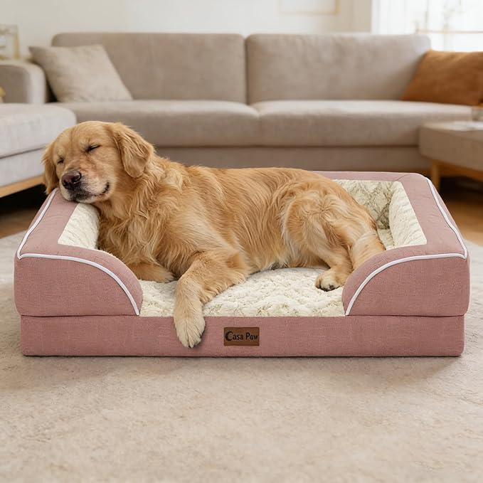 Orthopedic Dog Beds for Extra Large Sized Dogs, Waterproof Memory Foam XL Pet Bed with Sides 42x30Inch, Non-Slip and Egg-Crate Foam Big Dog Couch Bed with Removable Washable Cover, Pink
