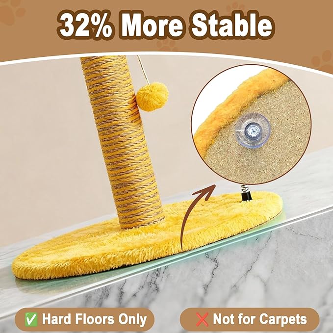 Bee Cat Scratching Post, 36" Tall Cat Scratcher for Indoor Cats - Modern Sisal Scratch Post with Dangling Ball & Plush Toys for Kittens and Adult Cats