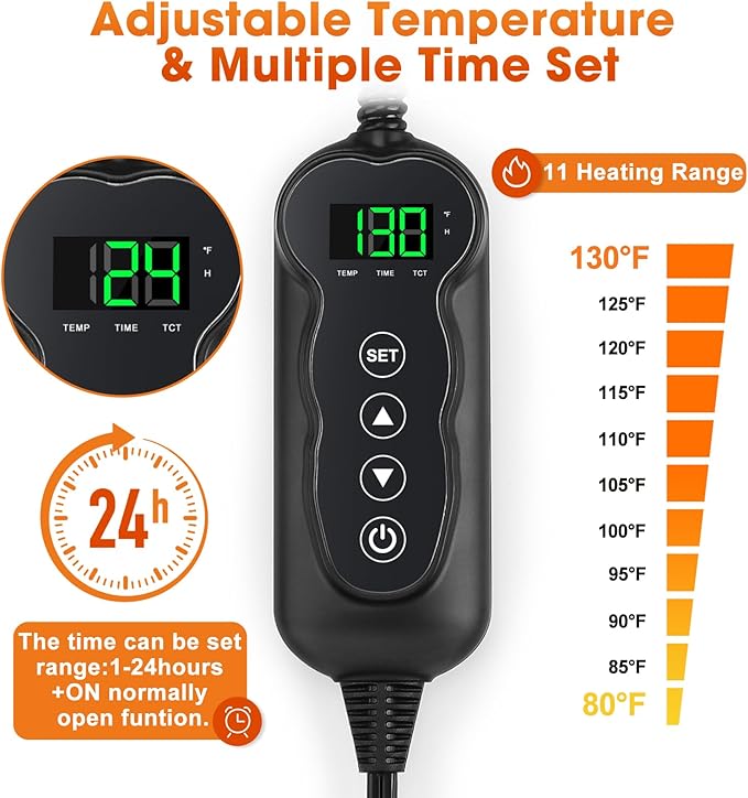 GASUR Heated Cat Bed, Waterproof Cat Heating Pad Indoor w/Timer, Temp Adjustable Pet Heating Pads for Cats Dogs, Auto Power-Off, Cats Warming Bed w/Remove Washable Cover, Anti-Chew,28''x20'',Medium