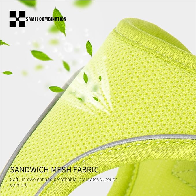 Adjustable Dog Harness with Leash, Reflective Mesh, No-Pull Design，Matching Lead Rope (Lemon Yellow, S)