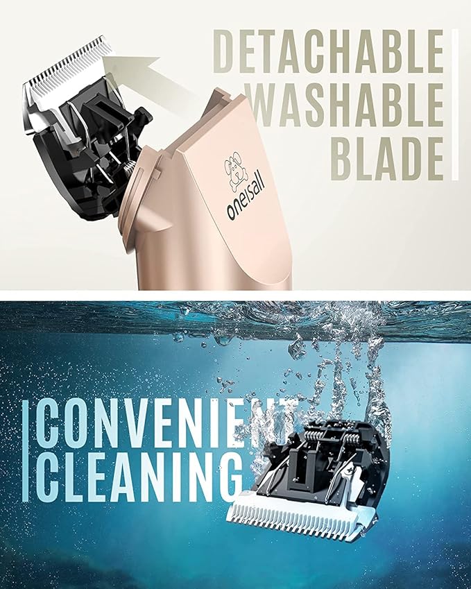 oneisall Dog Clipper Low Noise, Dog Grooming Kit with Rechargeable, Pet Shaver Cordless Electric Quiet Hair Clipper Set for Dogs Cats Pets（Gold）