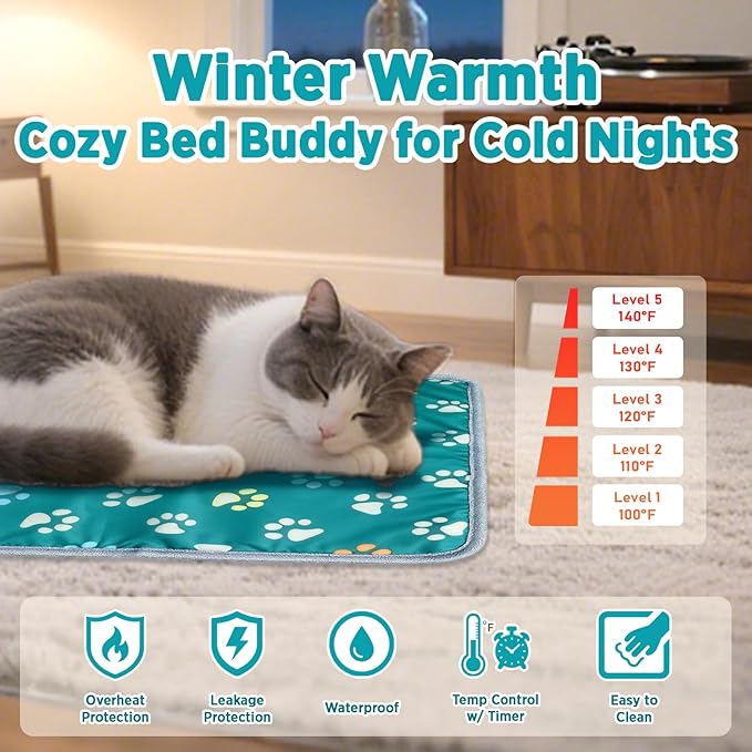 furrybaby Dog Heating Pad, Pet Heating Pad for Dogs with Durable Anti-Bite Tube Indoor, Heated for Dogs House Puppies Cats (1 Pack Green, 24 X 16in, Temp Adjustable)