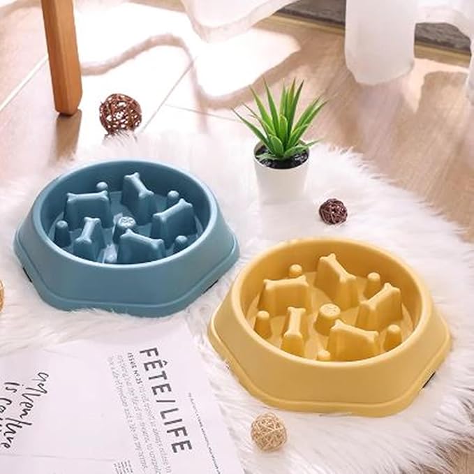 2 PCS Slow Feeder Dog Food Bowl – Bowl Designed to Slow Eating, Promotes Healthy Digestion and Prevents Bloat, Ideal for Cats and Dogs (Pink - Yellow)