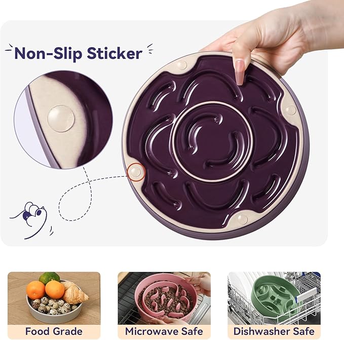 Ceramic Slow Feeder Dog Bowl - Maze Dog Bowl to Slow Down Eating - Fun Feeder for Fast Eaters - Ideal Food Control Dish for Medium to Large Breeds - 8.2 Inch - 1.8 Cups (180g) - Pink