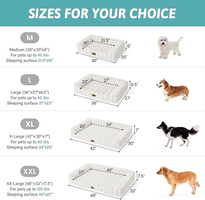 Faux Rabbit Fur Orthopedic Dog Bed, Large Dog Bed, Supportive Foam Pet Sofa with Waterproof Lining Cover, Washable U-Shaped Pet Couch with Anti-Slip Bottom Design, Beige XL 42x30x7 inch