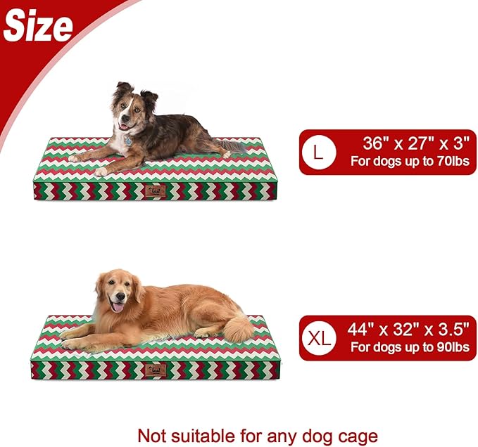 Orthopedic Dog Bed for Large Dogs, Big Waterproof Dog Bed Washable Pet Bed for Large Sized Dogs with Egg Crate Foam Pet Bed Mat, Removable Oxford Cooling Cover, Stripe