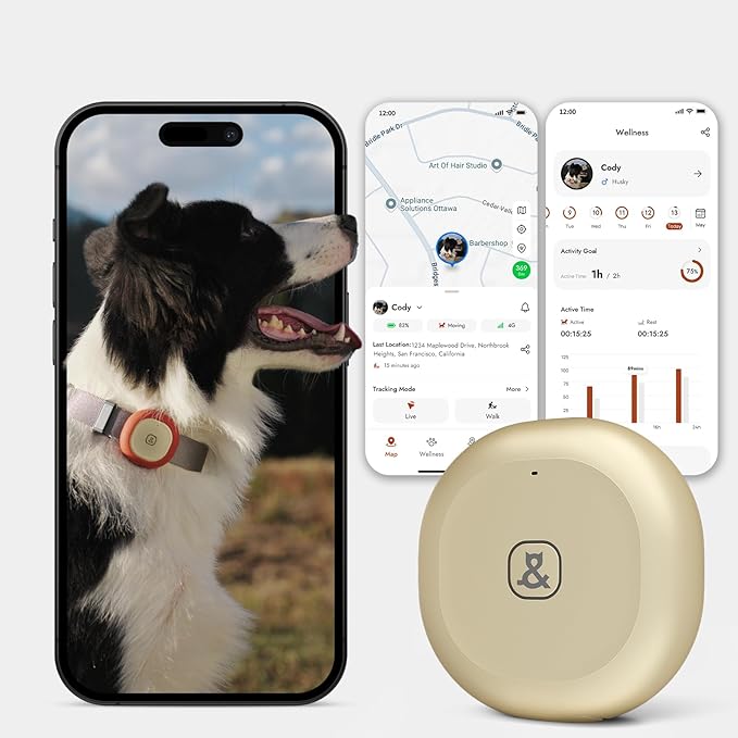 Molly&Cody GPS + Bluetooth Pet Tracker for Cats & Dogs – Real‑Time Tracking, Virtual Fence, IP67 Waterproof, Up to 60‑Day Battery, Health Monitoring, iOS/Android – Subscription Required (Gold)