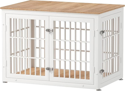 38 Inch Heavy Duty Dog Crate Furniture for Large and Medium Dogs, Decorative Pet House End Table, Wooden Cage Kennel Furniture Indoor, Natural and White