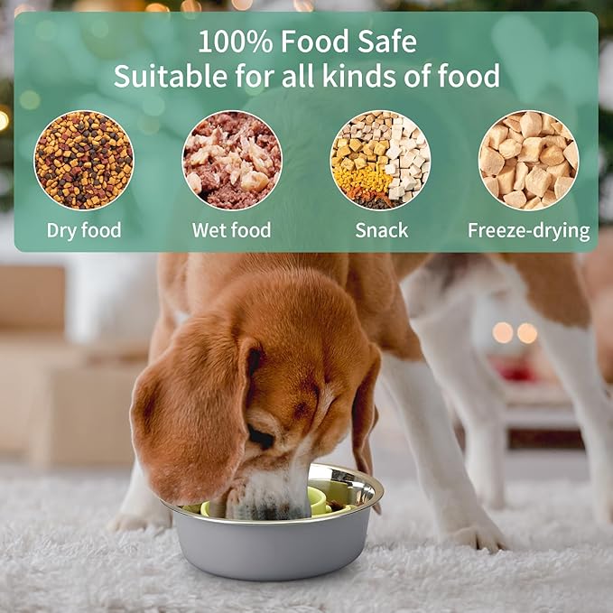 Slow Feeder Dog Bowls Insert, Animire Soft Silicone Slow Eating Dog Food Bowl for Small, Medium and Large Dogs, Compatible with Regular and Elevated Bowls