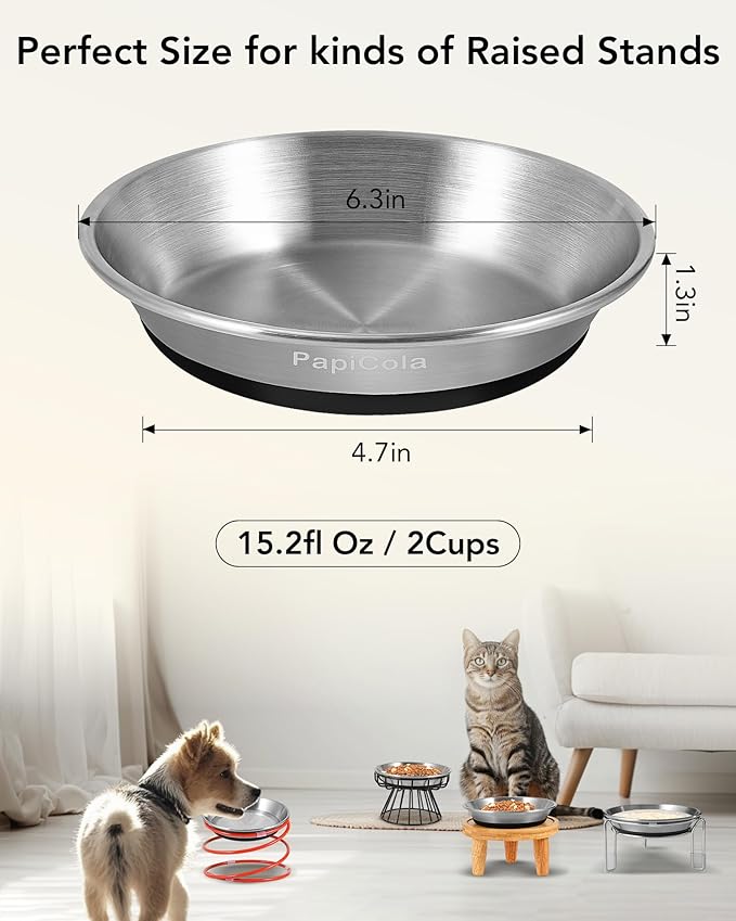 Stainless Steel Cat Bowls 6PCS, Non-Slip cat Food Dishes, Metal Pet Food and Water Bowls, Whisker Friendly with Wide and Shallow Design, 6.3'' Wide, 0.7mm Thick Steel, Pet Dish for Kitten and Dog