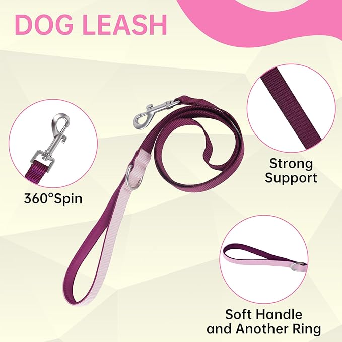 No Pull Dog Harness Leash and Collar Set, Soft Adjustable Dogs Vest Reflective and Comfortable Handle Pink Medium