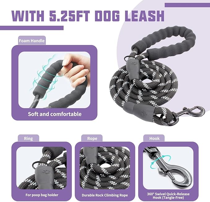 AUROTH Dog Harness and Leash Set, Soft Padded Dog Vest with 5.25FT Dog Leash, No Choke, Easy On Pet Vest, Adjustable Reflective No Pull Dog Harness for Large Dogs, Easy Walking and Training