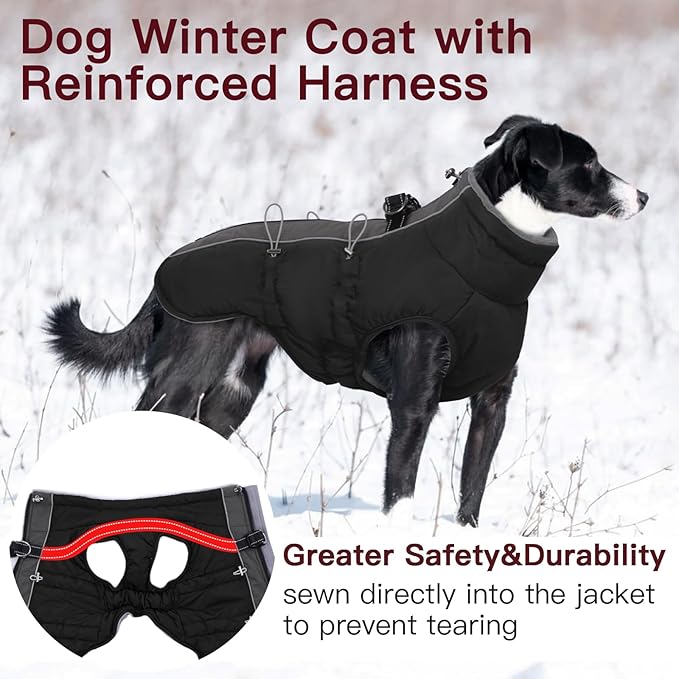 Dog Coat Winter Warm Dog Jackets for Large Dogs Reflective Snowsuit with Harness Fleece Dogs Snow Jacket Waterproof Pet Clothes for Cold Weather