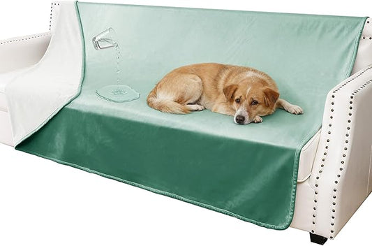 Waterproof Blanket for Couch, Leak Proof Dog Bed Blankets Reversible, Pet Throw Sofa Furniture Protector Machine Washable-68 x82,Green+Cream