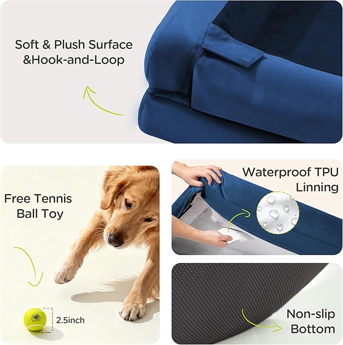 Orthopedic Dog Beds for Large Medium Dogs, Big Waterproof Memory Foam Pet Couch Bed with Removable Washable Cover, Tennis Ball Toy, 36x27