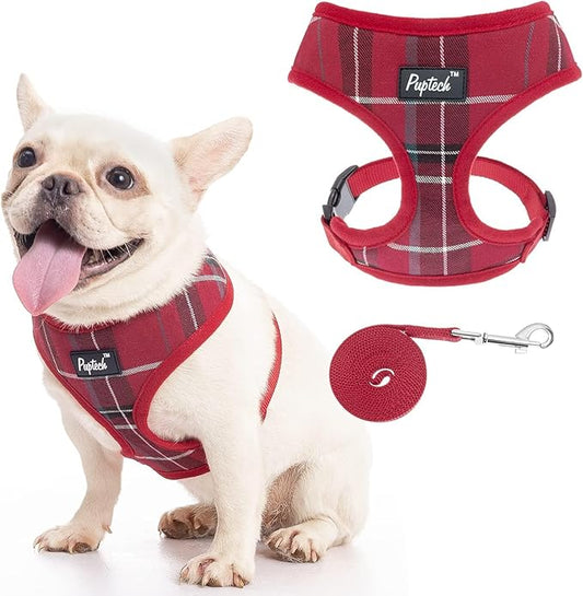 PUPTECK Soft Mesh Dog Harness and Leash Set Pet Puppy Cat Comfort Padded Vest No Pull Harnesses, Red, M