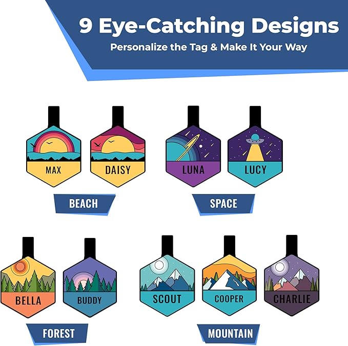 GoTags Silent Dog Tag, Personalized Engraved Hexagon Silicone Dog and Cat Name Pet ID Tags, Soundless No More Jingling Dog Tags (Mountain Blue)