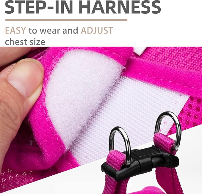 PUPTECK Adjustable Dog Harness Collar and Leash Set Step in No Pull Pet Harness for Small Medium Dogs Puppy and Cats Outdoor Walking Running, Soft Mesh Padded Reflective Vest Harnesses, Solid Pink L