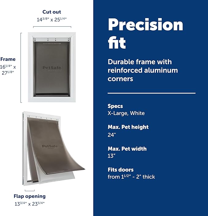 PetSafe Extreme Weather Aluminum Pet Door - Energy-Saving Thermal Barrier Pet Flap with Slide-in Door Locking & Secure Flap Cover - for Dogs Up to 220 Lb - Extra Large