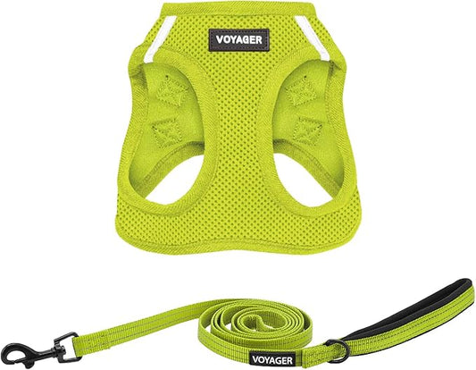 Voyager Step-in Air All Weather Mesh Harness and Reflective Dog 5 ft Leash Combo with Neoprene Handle, for Small, Medium and Large Breed Puppies by Best Pet Supplies - Set (Lime Green), L