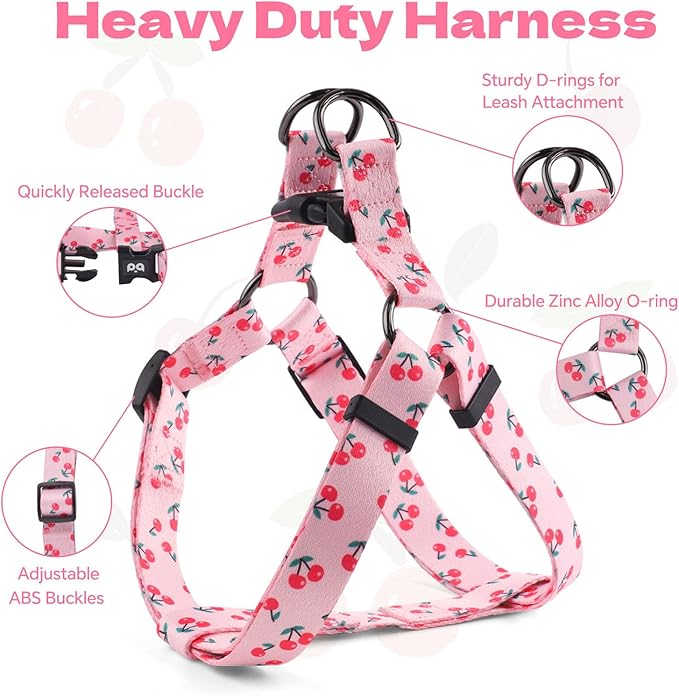 QQPETS Dog Harness Leash Set Adjustable Heavy Duty No Pull Halter Harnesses for Small Medium Large Breed Dogs Back Clip Anti-Twist Perfect for Walking (L(23"-32" Chest Girth), Sakura Pink)