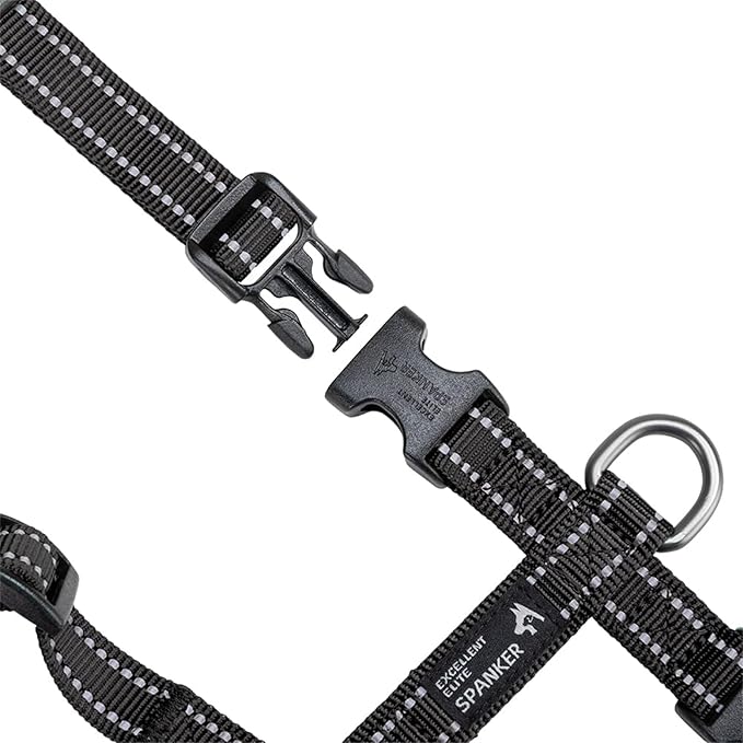 EXCELLENT ELITE SPANKER No Pull Dog Harness Reflective Nylon Vest L-Shaped Adjustable Easy Pet Harness for Small Medium Large Breeds Dogs Walking Training Black Red(Black-L)