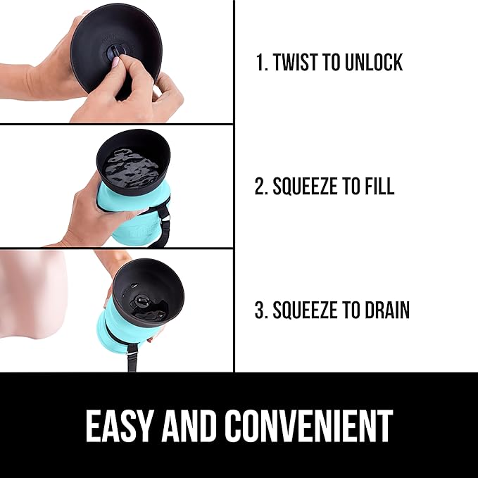 GORILLA GRIP Dog Water Bottle, Portable Water Bowl Dispenser for Dogs, 16 oz Leak Proof Pet Travel Squeeze Bottles, Food Grade Silicone, Puppy Essentials, Hiking Camping Trip Accessories, Turquoise
