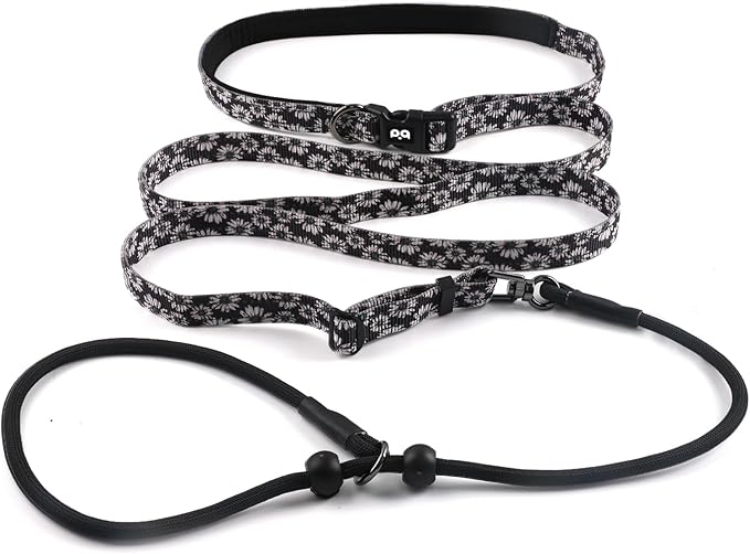 QQPETS Adjustable Slip Lead Dog Leash, Hands Free Waist Leash for Dog Walking, Reflective Training Lead with 360° Swivel Anti-Tangle, 4-7 ft Length for All Breeds