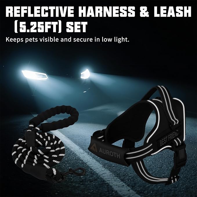 AUROTH Dog Harness and Leash Set, Soft Padded Dog Vest with 5.25FT Dog Leash, No Choke, Easy On Pet Vest, Adjustable Reflective No Pull Dog Harness for Large Dogs, Easy Walking and Training