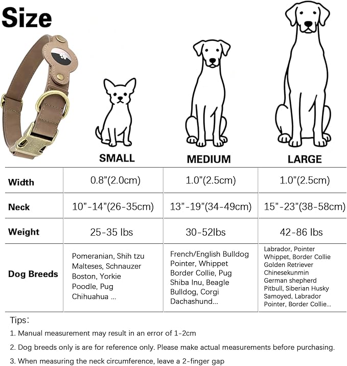 AirTag Dog Collar for Small Medium Large Dogs Puppy - Soft Leather Dog Collar with Apple AirTag Holder and Metal Buckle - Smart Tracker GPS Apple Air Tag Pet Collars (Brown, S)