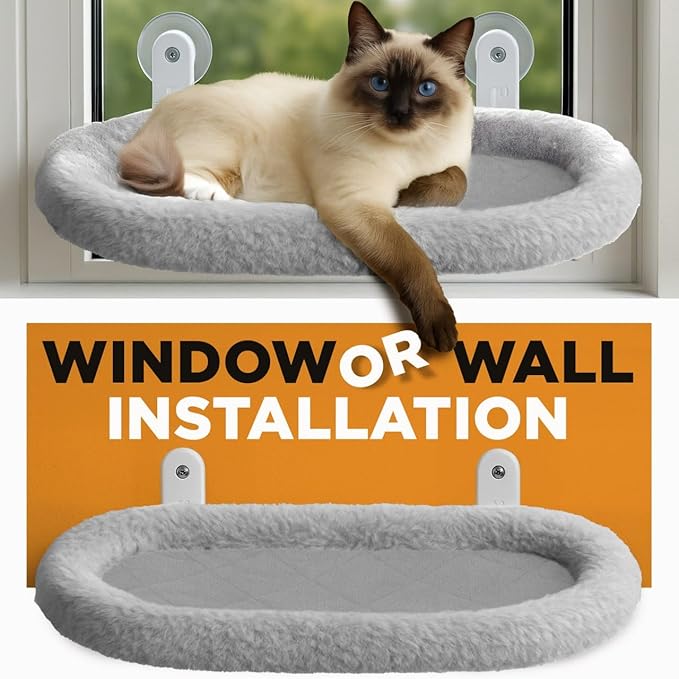Cat Window Perch – Strong 6 Suction Cup Cat Hammock Bed That Holds up to 50 lbs with Washable Reversible Cover, Sturdy Metal Frame for Indoor, Window or Wall Mounted Perch (Gray)