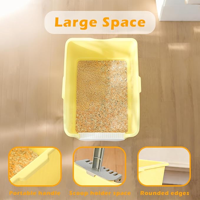 SpaceTime Large Cat Litter Box with High Sides,Cat Litter Pan with Low Entry & Storage Space,Cats Boxes for Kittens & Senior Cats Indoor,Anti-Splashing,Waterproof,Easy to Clean (Light Grey)