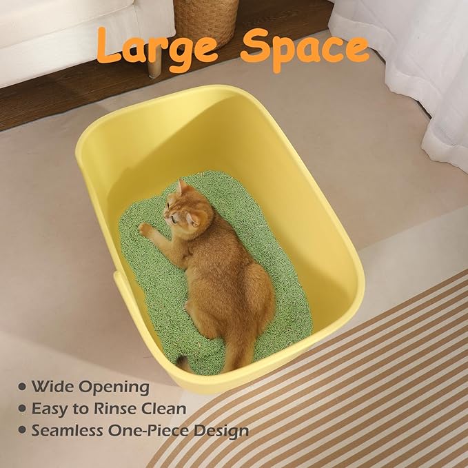 SpaceTime Extra Large Litter Box with High Sides & Low Entry,XL Anti-Splashing Kitty Litter Pan,Jumbo Multi Cat Litter Box,Tool-Free Assembly,Easy to Clean (Green)