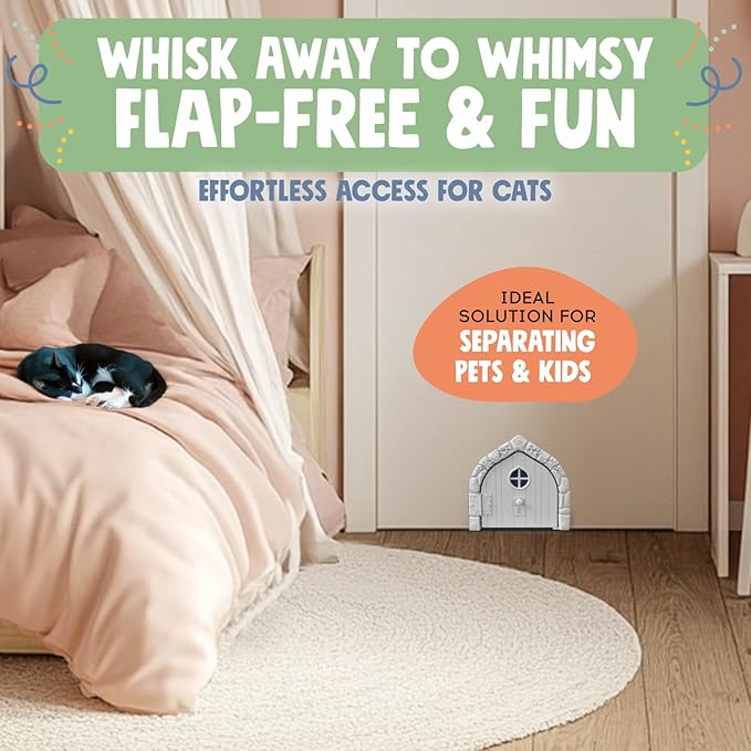 Fairy® Door Interior Pet Door - Large Cat Door for Cats Up to 20 lbs, Durable & Versatile Indoor Kitty Door for Solid or Hollow Core, Stylish Cat Hole, Comfortable, Easy Install, with Tight Lock