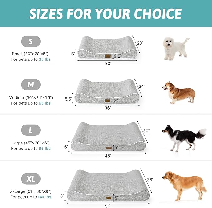 Dog Bed for Medium Dogs up to 65 lbs - Removable Washable Cover with Waterproof Lining & Non-Skid Bottom, Cotton-Polyester Blend Boat-Shaped Lounger Mattress, M(36x24x5.5in), Light Gray