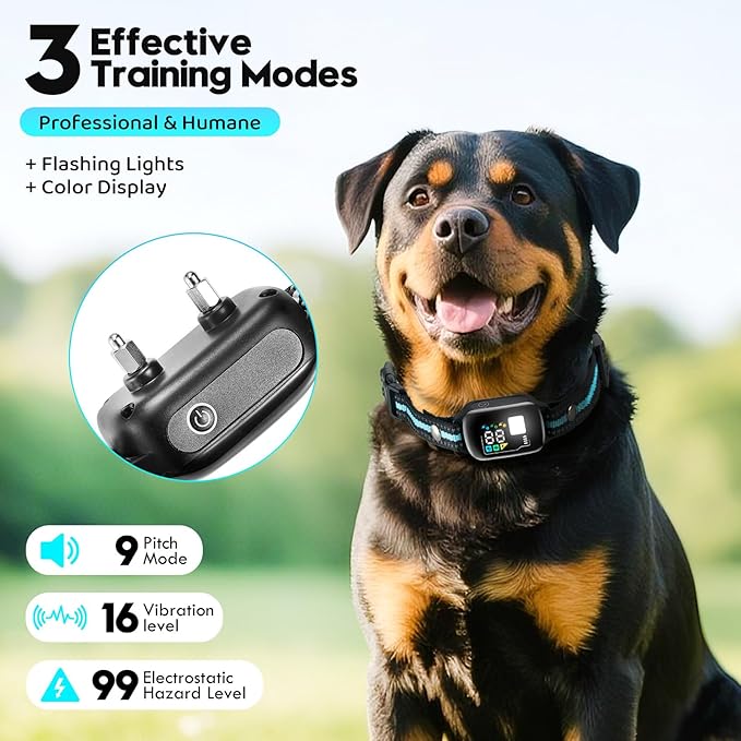 Dog Shock Collar with Remote-3300 Feet & IPX7 Waterproof Dog Training Collar -Beeper, Vibration, Safe Shock for 7-120lbs Large, Medium, Small Dogs, with Keypad Lock, Rechargeable Bark Collar