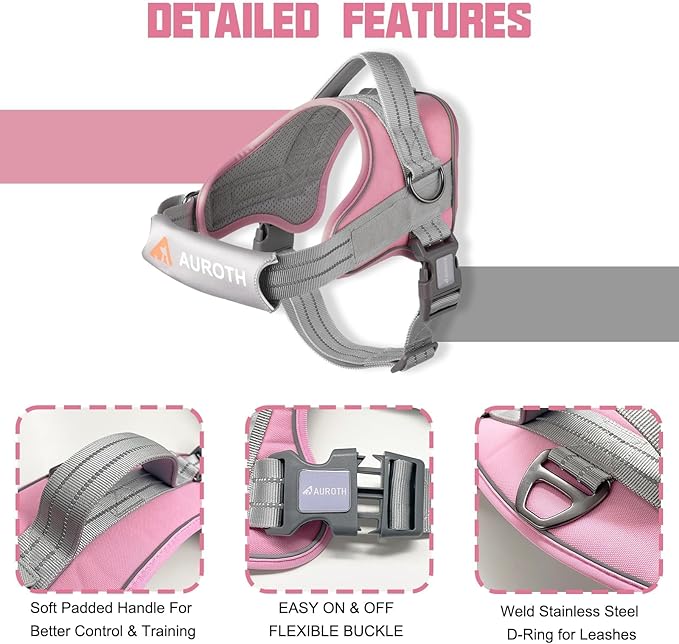 AUROTH Dog Harness and Leash Set, Soft Padded Dog Vest with 5.25FT Dog Leash, No Choke, Easy On Pet Vest, Adjustable Reflective No Pull Dog Harness for Large Dogs, Easy Walking and Training