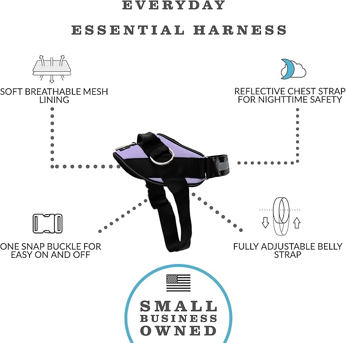 ShawnCo Essential Dog Harness, No-Pull Pet Vest with 3 Leash Clips, No Choke, Reflective, Adjustable and Padded, for Easy Walking and Training for Small, Medium and Large Dogs (ICY Lilac, L)