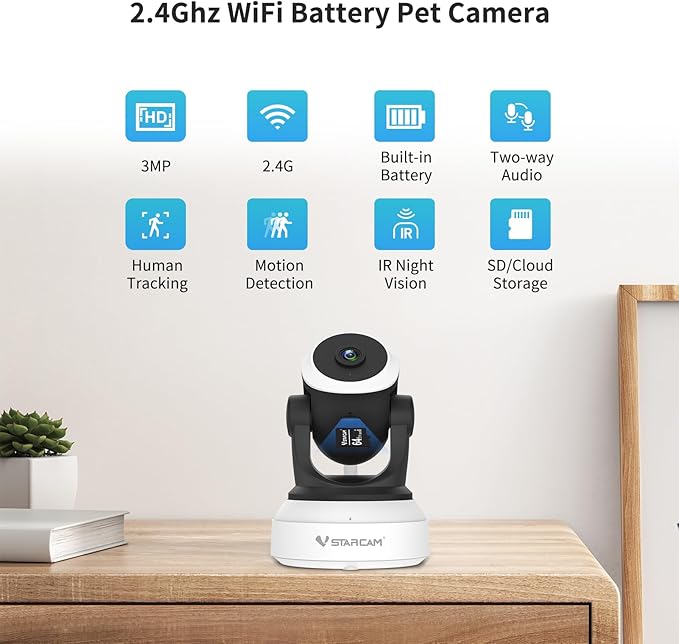 VSTARCAM Indoor Camera with Battery Powered, 2K with 360° Rotation, Human/Motion Detection with Auto Tracking, 2-Way Audio & DIY Voice, 2.4GHz WiFi Wireless, Cloud & SD Card Storage(up to 256GB)