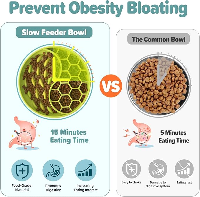 Slow Feeder Dog Bowls, Silicone Pet Food Bowls with Suction Cups, Non-Slip Dog Feeding Slow Down Pet Eating Speed for Fast Eaters, Anxiety Relief & Fun Added (Light Green)