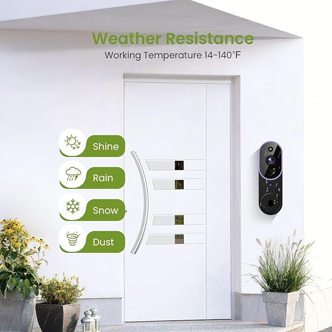 1080P Wireless Video Doorbell Camera, Smart Outdoor Surveillance Cam, FHD Live View, Cloud Storage, AI Human Detection, Instant Alert, Night Vision, Two Way Audio, 2.4G WiFi Only (Purple)