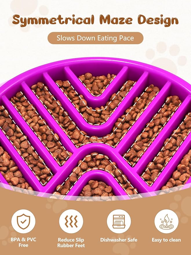 KASBAH Slow Feeder Dog Bowls Large Breed, Holds 5 Cups Wet or Dry Food for Large and Medium Dogs,Puzzle Maze for Fast Eaters,Square Base,Non-Slip, Made Without BPA,Helps Prevent Bloat & Aid Digestion