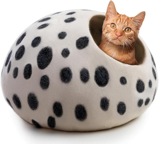 Luxurious Merino Wool Cat Cave Bed - Foldable Hideaway Pod for Indoor Cats - Premium Felt Kitten Beds - Covered Cat House for Ultimate Cozy Comfort by Woolygon